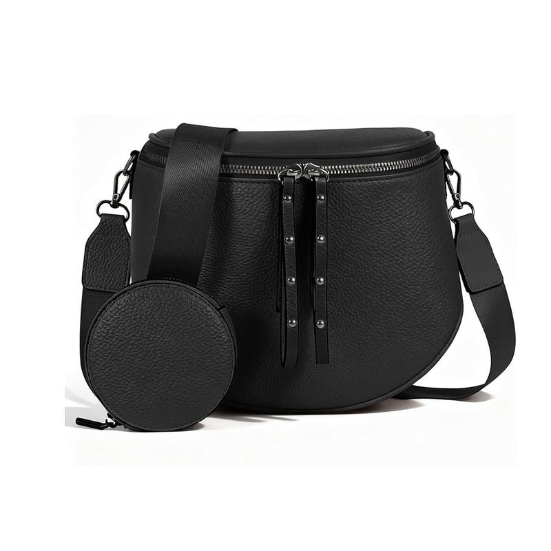 Women's Large Capacity Pebbled PU Saddle Crossbody Bag - Image 1
