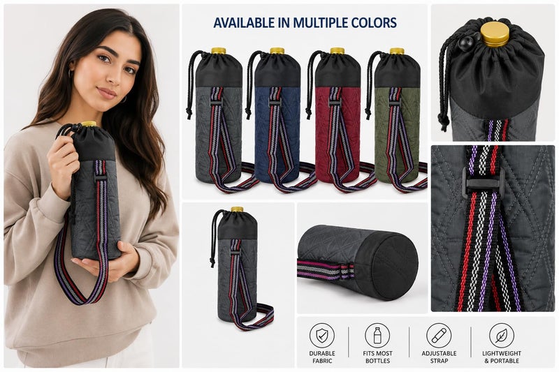 Insulated Water Bottle Carrier Bag, 1.5L Capacity, Waterproof with Shoulder Strap Multiple colors - Image 2