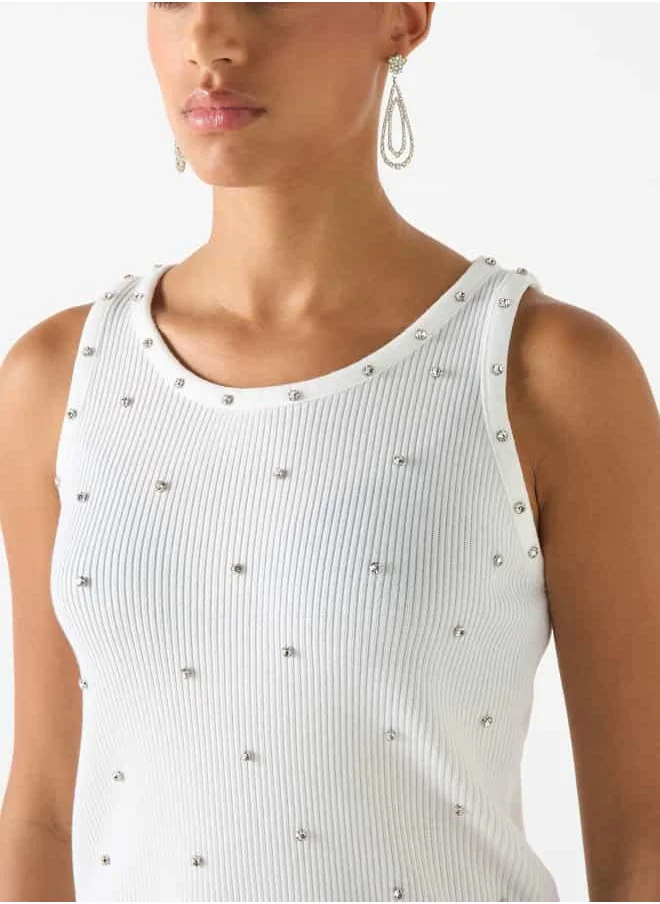 2Xtremz 2Xtremz Embellished Sleeveless Top with Round Neck