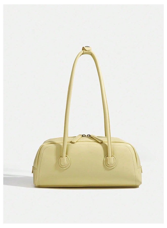 MakeMeChic Women's Top Handle Shoulder Handbags Zipper Medium Boston Bag Structured Underarm Bags Yellow One Size - Image 4