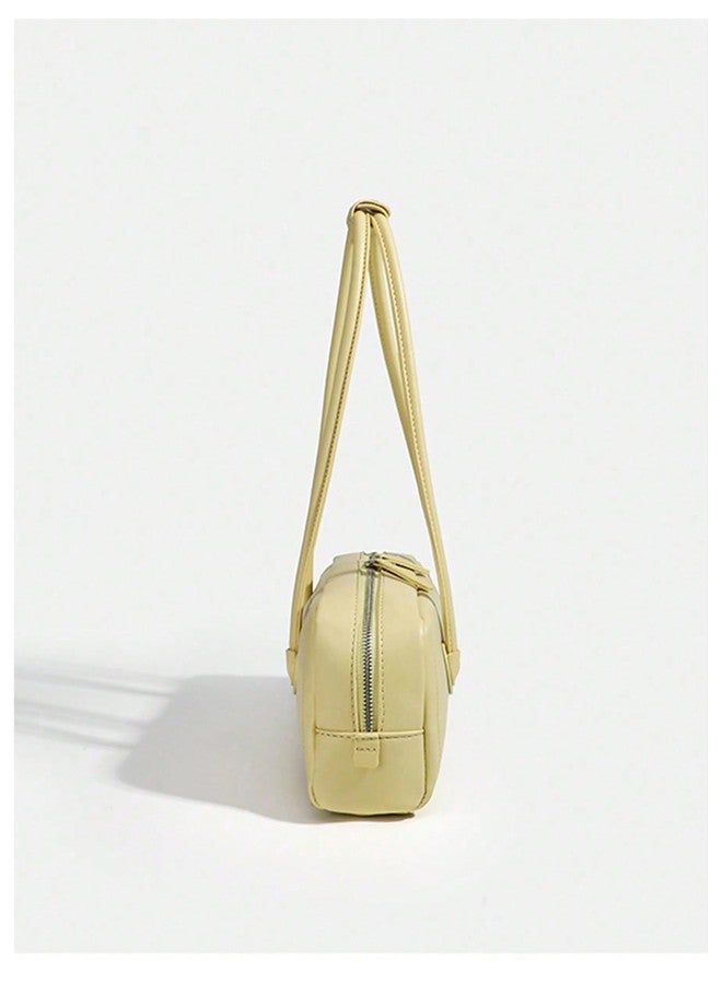 MakeMeChic Women's Top Handle Shoulder Handbags Zipper Medium Boston Bag Structured Underarm Bags Yellow One Size - Image 5