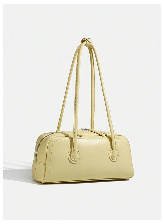 MakeMeChic Women's Top Handle Shoulder Handbags Zipper Medium Boston Bag Structured Underarm Bags Yellow One Size - Image 3