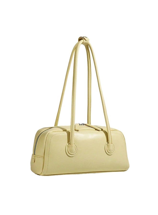 MakeMeChic Women's Top Handle Shoulder Handbags Zipper Medium Boston Bag Structured Underarm Bags Yellow One Size - Image 1