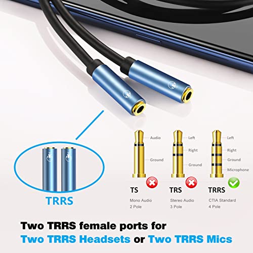 MillSO Headset Splitter for 2 TRRS Headphones or Mics - 3.5mm Jack Adapter TRRS 4-Pole Splitter Male to 2 Dual Female Adapter - Image 3