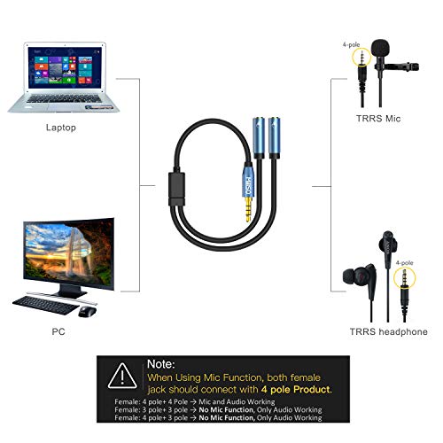 MillSO Headset Splitter for 2 TRRS Headphones or Mics - 3.5mm Jack Adapter TRRS 4-Pole Splitter Male to 2 Dual Female Adapter - Image 4