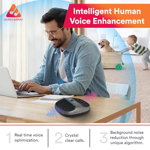 Audio Array AM-W45 Wireless Conference Microphone with Speaker | Bluetooth, USB & 4 Mics | 360° Pickup Upto 4M | Noise Reduction & Enhanced Voice | Portable Speakerphone for Video Calls/Zoom Meeting - Image 5