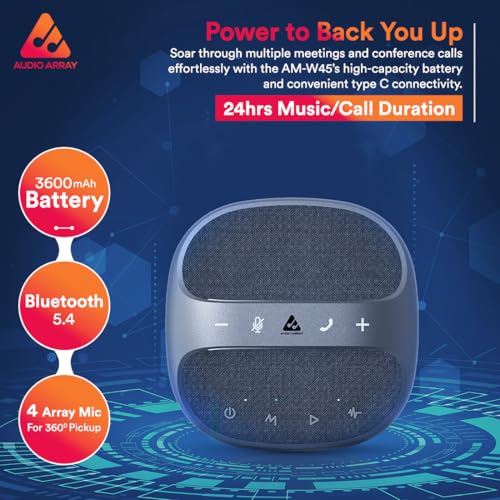 Audio Array AM-W45 Wireless Conference Microphone with Speaker | Bluetooth, USB & 4 Mics | 360° Pickup Upto 4M | Noise Reduction & Enhanced Voice | Portable Speakerphone for Video Calls/Zoom Meeting - Image 2
