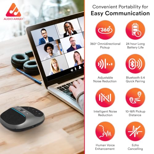 Audio Array AM-W45 Wireless Conference Microphone with Speaker | Bluetooth, USB & 4 Mics | 360° Pickup Upto 4M | Noise Reduction & Enhanced Voice | Portable Speakerphone for Video Calls/Zoom Meeting - Image 4