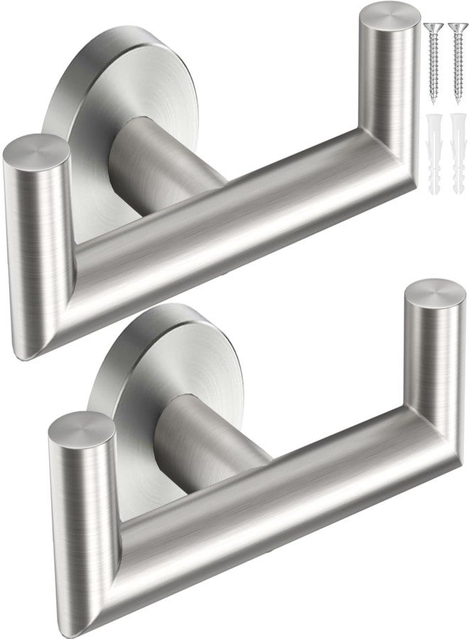 DGYB Towel Hooks for Bathroom 2 Packs Brushed Nickel Wall Mount Towel Holder Stainless Steel Heavy Duty Double Robe Coats Hook for Kitchen, Bedroom, Pool (Drilling) - Image 1