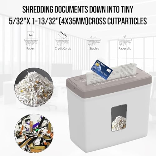 Suntiko 5-Sheet Cross Cut Paper Shredder for Home Office, P-4 High Security Level Document Shredder with 2.38 Gallon Bin, Jam Proof Design & Thermal Protection for Professional Use, Brown + White - Image 2