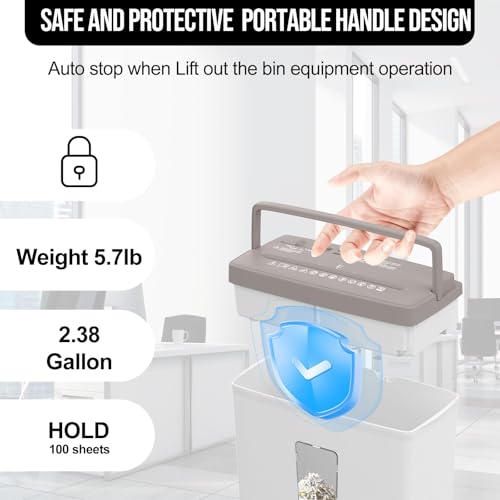 Suntiko 5-Sheet Cross Cut Paper Shredder for Home Office, P-4 High Security Level Document Shredder with 2.38 Gallon Bin, Jam Proof Design & Thermal Protection for Professional Use, Brown + White - Image 3