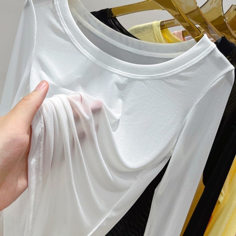 Black Mesh Base Shirt Women'S Transparent Thin Tulle Clothes Western Style Inner Lace T-Shirt Ice Silk Top For Summer - Image 4