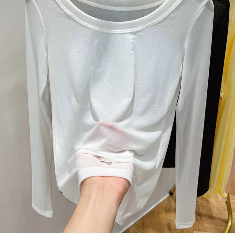 Black Mesh Base Shirt Women'S Transparent Thin Tulle Clothes Western Style Inner Lace T-Shirt Ice Silk Top For Summer - Image 1