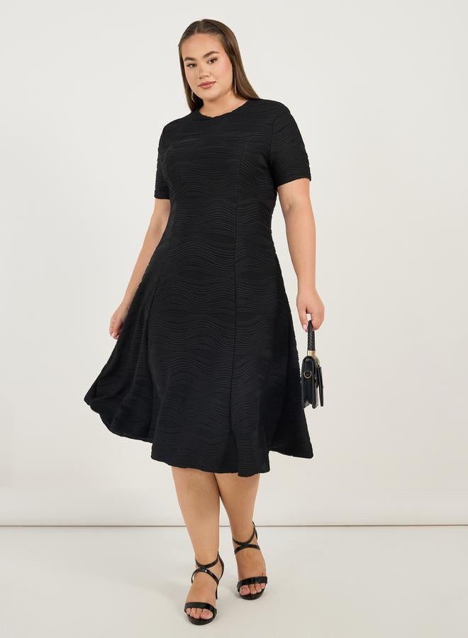 Styli Textured Fit-and-Flare Dress - Image 1