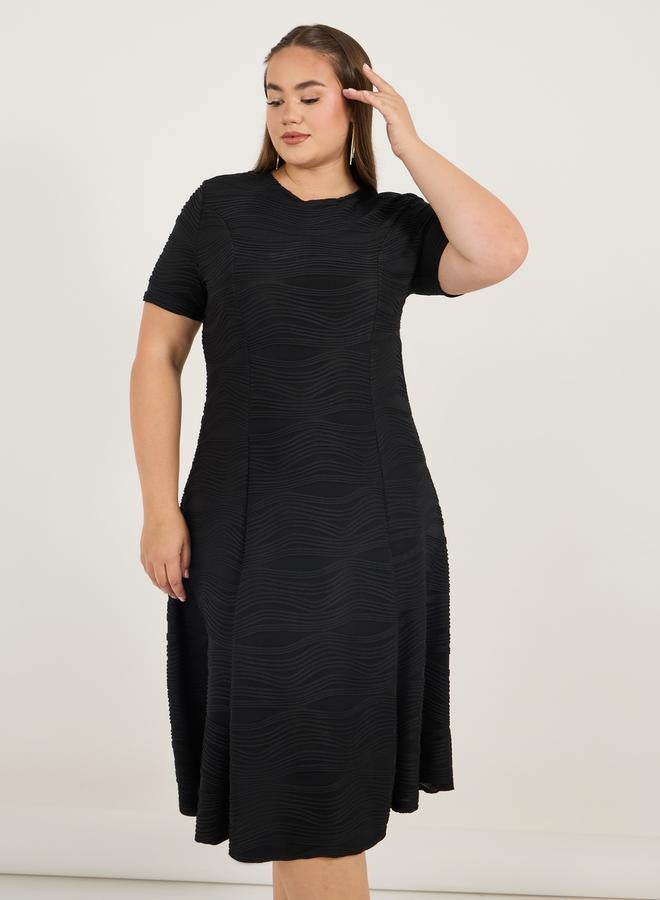 Styli Textured Fit-and-Flare Dress - Image 2