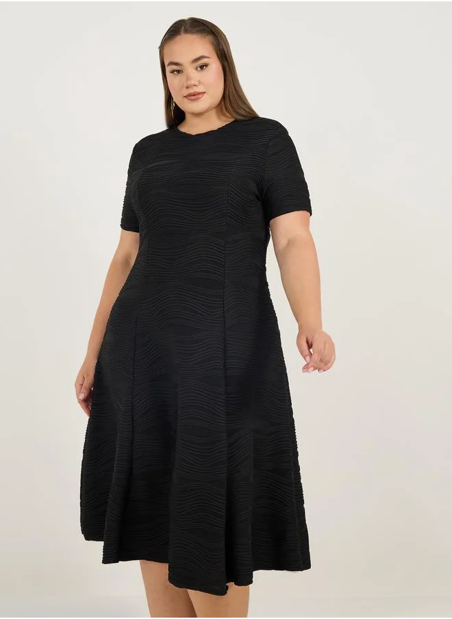 Styli Plus Size Weave Texture A-Line Midi Dress