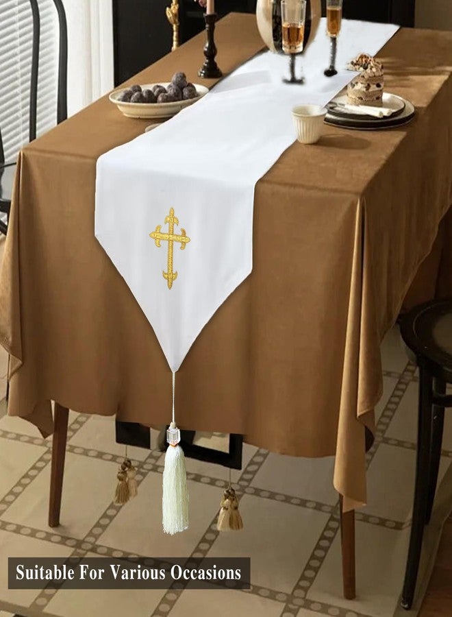 Ohmique Communion Table Cloths for Church - First Communion Table Runner Gold, Cross Embroidery Church Table Runner Cloth Table Cover for Home Decor Party (Gold) - Image 4