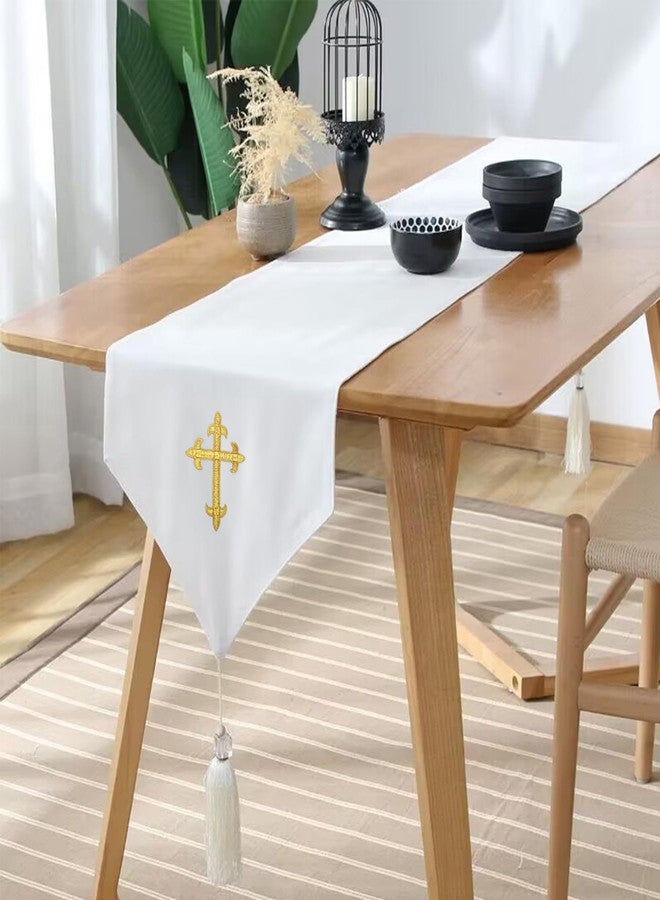 Ohmique Communion Table Cloths for Church - First Communion Table Runner Gold, Cross Embroidery Church Table Runner Cloth Table Cover for Home Decor Party (Gold) - Image 1