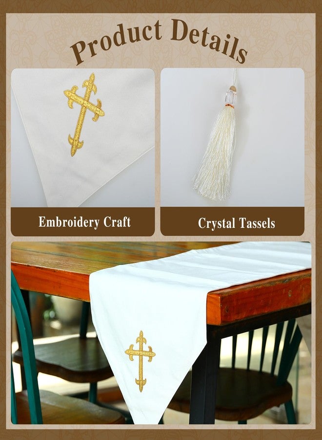 Ohmique Communion Table Cloths for Church - First Communion Table Runner Gold, Cross Embroidery Church Table Runner Cloth Table Cover for Home Decor Party (Gold) - Image 3