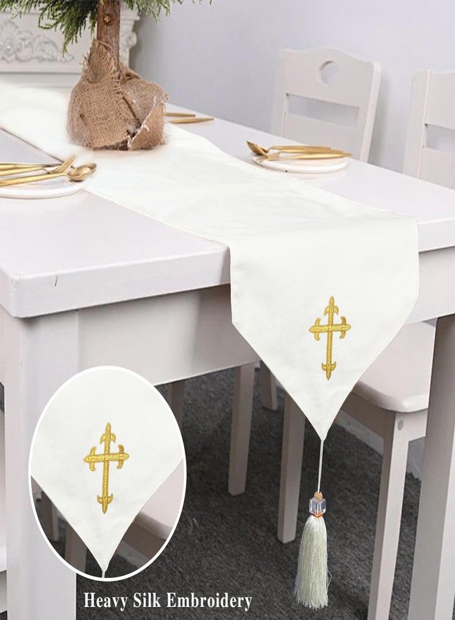 Ohmique Communion Table Cloths for Church - First Communion Table Runner Gold, Cross Embroidery Church Table Runner Cloth Table Cover for Home Decor Party (Gold) - Image 5