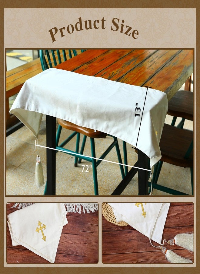 Ohmique Communion Table Cloths for Church - First Communion Table Runner Gold, Cross Embroidery Church Table Runner Cloth Table Cover for Home Decor Party (Gold) - Image 2