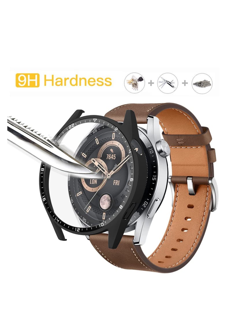 SYOSI 2 Pack Cover Case with Tempered Glass Screen Protector Compatible for Huawei Watch GT3 46mm, 9H Hardness 360° All-Round Protective Ultra Thin Protective PC Case Cover Black - Image 3