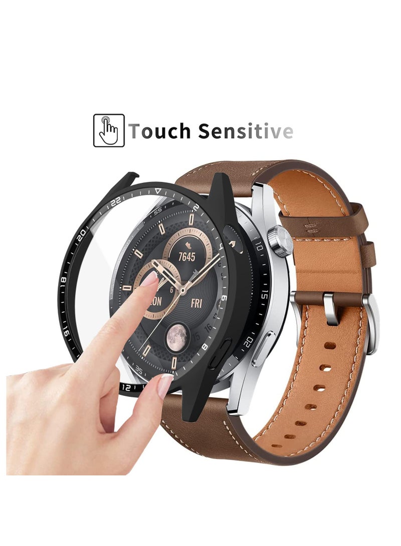 SYOSI 2 Pack Cover Case with Tempered Glass Screen Protector Compatible for Huawei Watch GT3 46mm, 9H Hardness 360° All-Round Protective Ultra Thin Protective PC Case Cover Black - Image 2