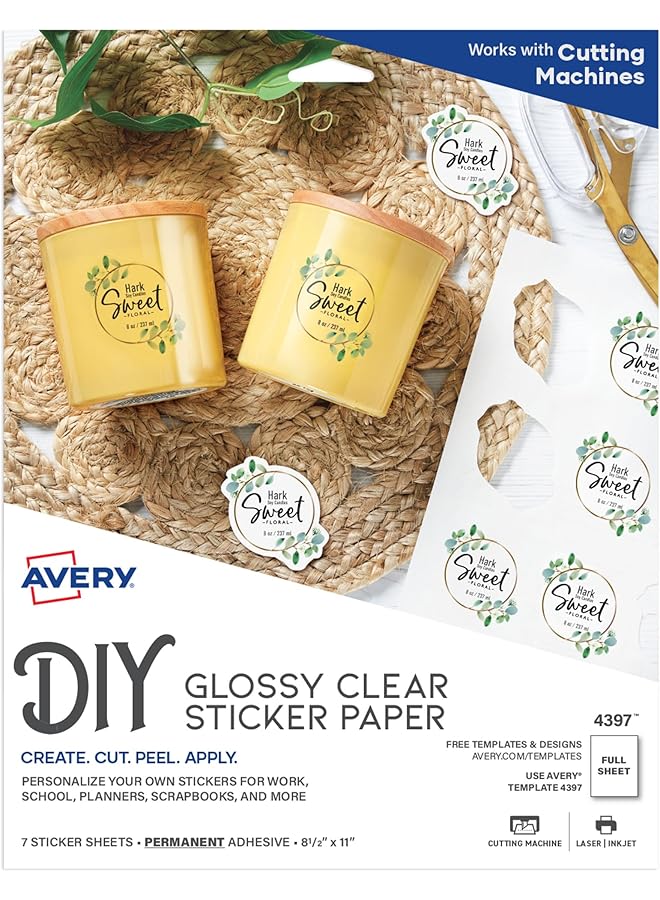 افيري ورق لاصق قابل للطباعة لامع وشفاف مقاس 8.5 × 11 بوصة طابعات ليزر ونفث الحبر 7 ورقات 4397 - Image 1