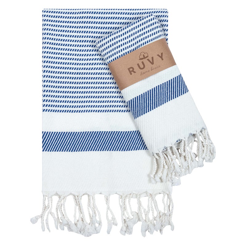 Ruvy Home Basics Turkish Hand Towels for Bathroom Set of 2 18x40 Cotton Decorative Towel for Bathroom Kitchen Dishcloth Tea Yoga Face Gym Navy