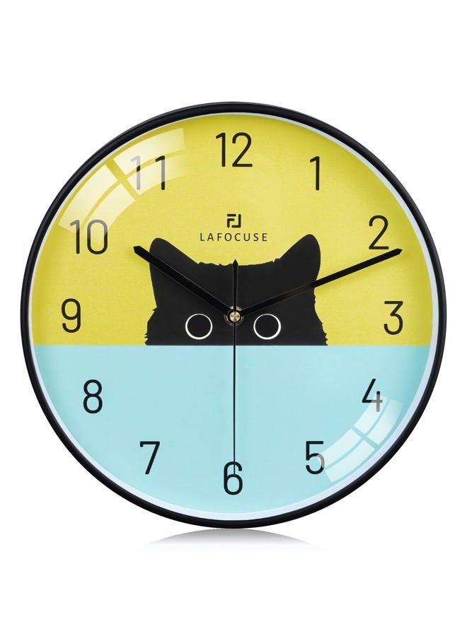 Lafocuse Silent Non Ticking Black Cat Wall Clock for Cat Lovers, Colorful Cute Wall Clock for Kids Bedrooms, Children Wall Clocks for Girls Battery Operated 12 Inch - Image 1