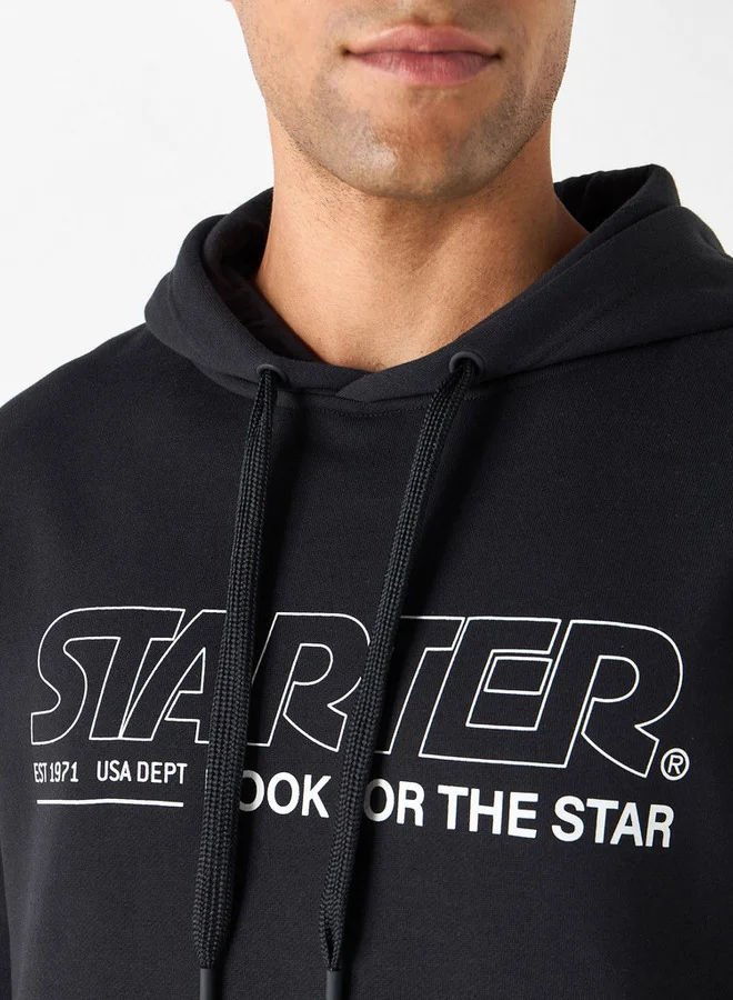 STARTER Starter Logo Detail Fleece Hoodie with Kangaroo Pockets