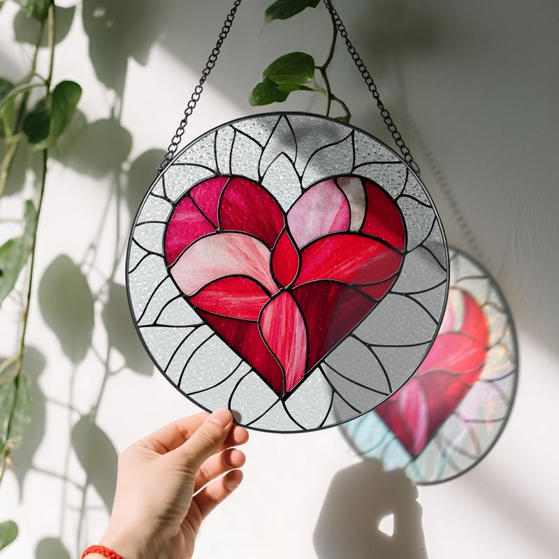 LAOWEIKI 8'' Valentine Heart Suncatcher Ornament, Stained Glass Window Hanging, Suncatchers for Windows Hanging Ornaments, Valentine's Romantic Decor | Valentine's Day Gift, Gifts for Girlfriend, Wife - Image 3