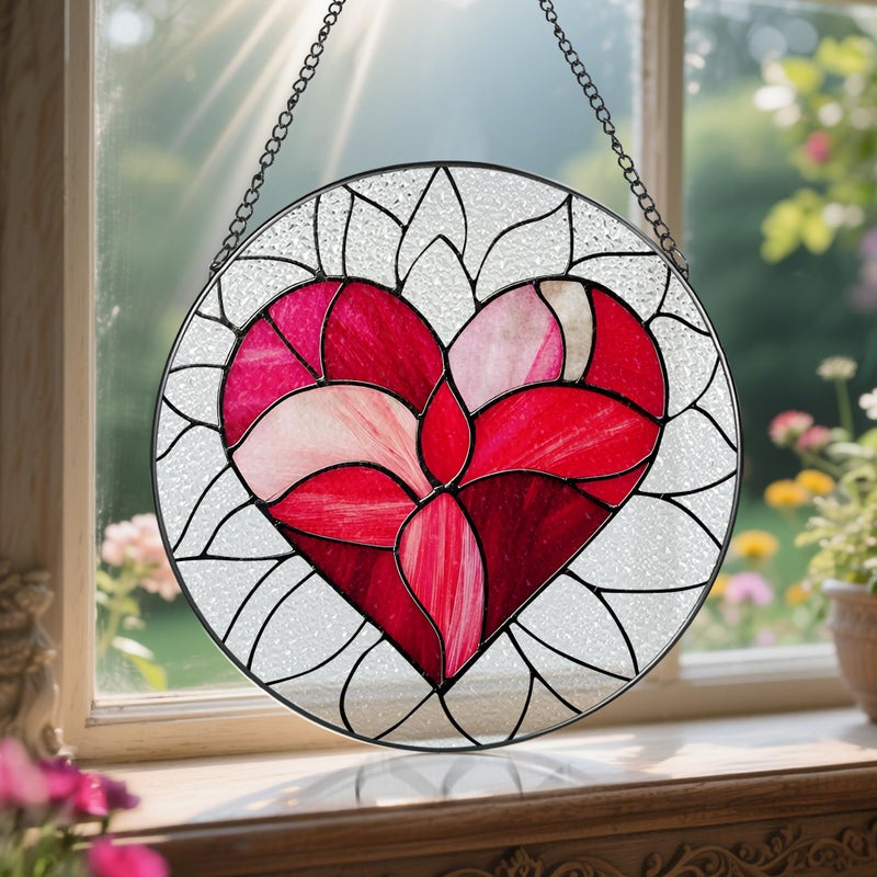 LAOWEIKI 8'' Valentine Heart Suncatcher Ornament, Stained Glass Window Hanging, Suncatchers for Windows Hanging Ornaments, Valentine's Romantic Decor | Valentine's Day Gift, Gifts for Girlfriend, Wife - Image 5