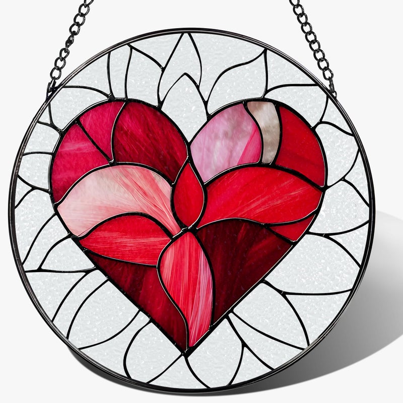 LAOWEIKI 8'' Valentine Heart Suncatcher Ornament, Stained Glass Window Hanging, Suncatchers for Windows Hanging Ornaments, Valentine's Romantic Decor | Valentine's Day Gift, Gifts for Girlfriend, Wife - Image 1