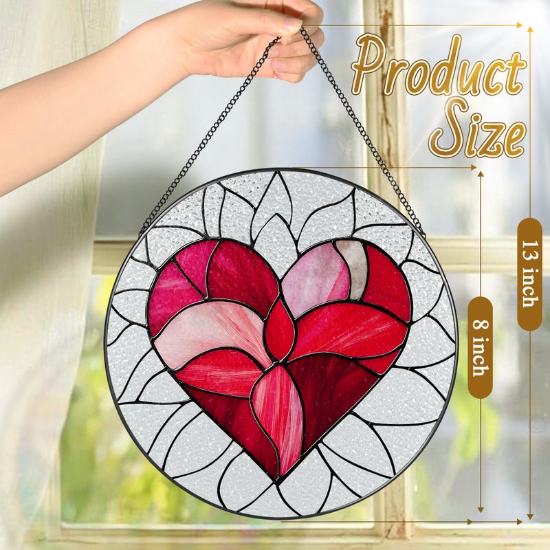 LAOWEIKI 8'' Valentine Heart Suncatcher Ornament, Stained Glass Window Hanging, Suncatchers for Windows Hanging Ornaments, Valentine's Romantic Decor | Valentine's Day Gift, Gifts for Girlfriend, Wife - Image 4
