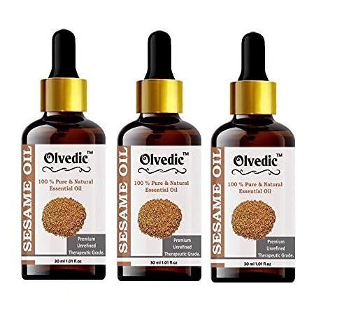 Olvedic Grapeseed Essential Oil Pure & Organic Therapeutic Grade Undiluted For Hair, Skin (Sesame, 90 ml) - Image 1