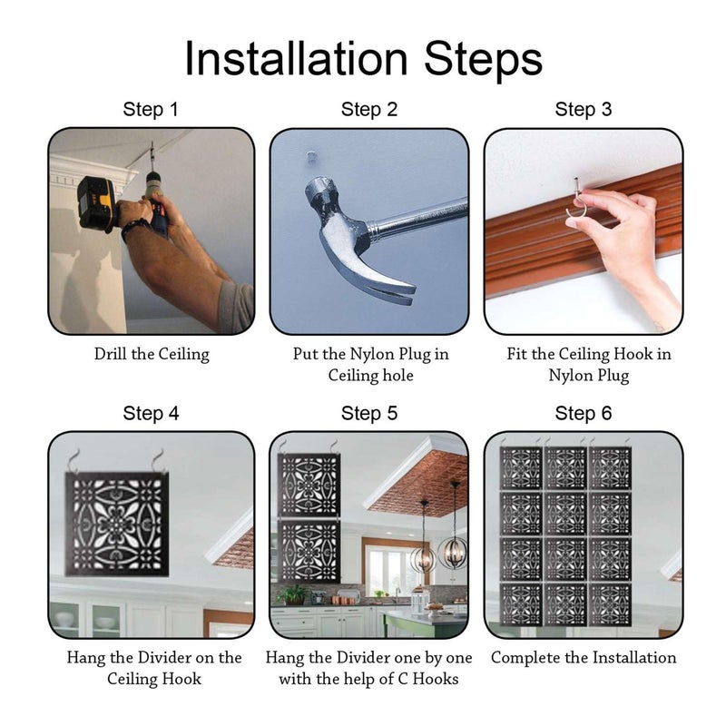 Random فاصل غرف خشبي عشوائي معلق يأتي بـ 12 لوحة مع موصلات خطاف مثالي لغرفة المعيشة أو المكتب أو المعبد أو تقسيم ديكور المنزل RSD8145 - Image 5