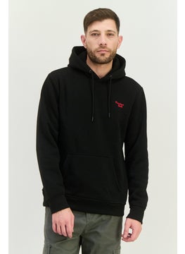 Men Hooded Embroidered Logo Long Sleeves Sweatshirt, Black Combo