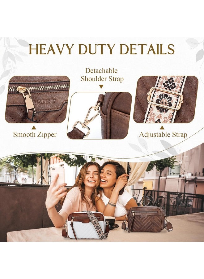 Vaschy Crossbody Purse Bags For Women Trendy Vegan Leather Quilted Chevron Small Crossover Shoulder Bag With Detachable Guitar Strap Coffee - Image 4
