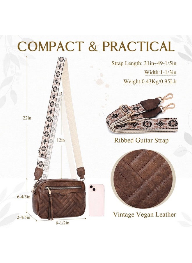 Vaschy Crossbody Purse Bags For Women Trendy Vegan Leather Quilted Chevron Small Crossover Shoulder Bag With Detachable Guitar Strap Coffee - Image 5