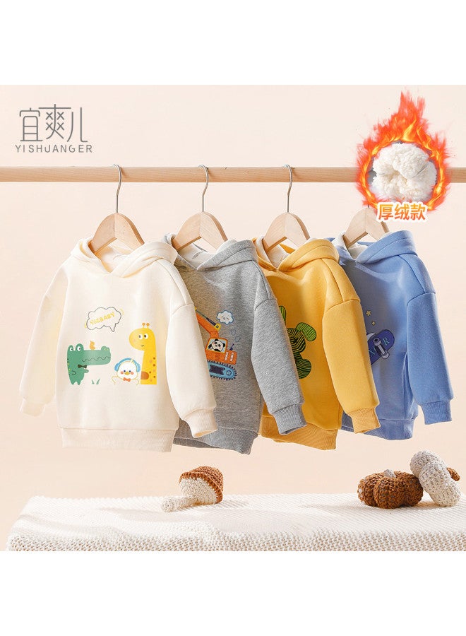 YISHUANGER Autumn And Winter Boys' Clothing Fleece-lined And Thickened Warm Outdoor Wear Infant And Toddler Hoodie Bear Baby New Year's Outfit Winter Clothing - Image 3