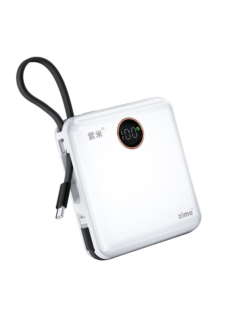 زيم بنك الطاقة zime E28، شاحن محمول عالي السرعة بقدرة 22.5 واط مع موصل مدمج وكابل USB-C، منفذ USB-C واحد، منفذ USB-A واحد، بطارية بسعة 20000 مللي أمبير، متوافق مع سلسلة هواتف iPhone 16/15/14/13، وسامسونج، وهواوي - Image 1