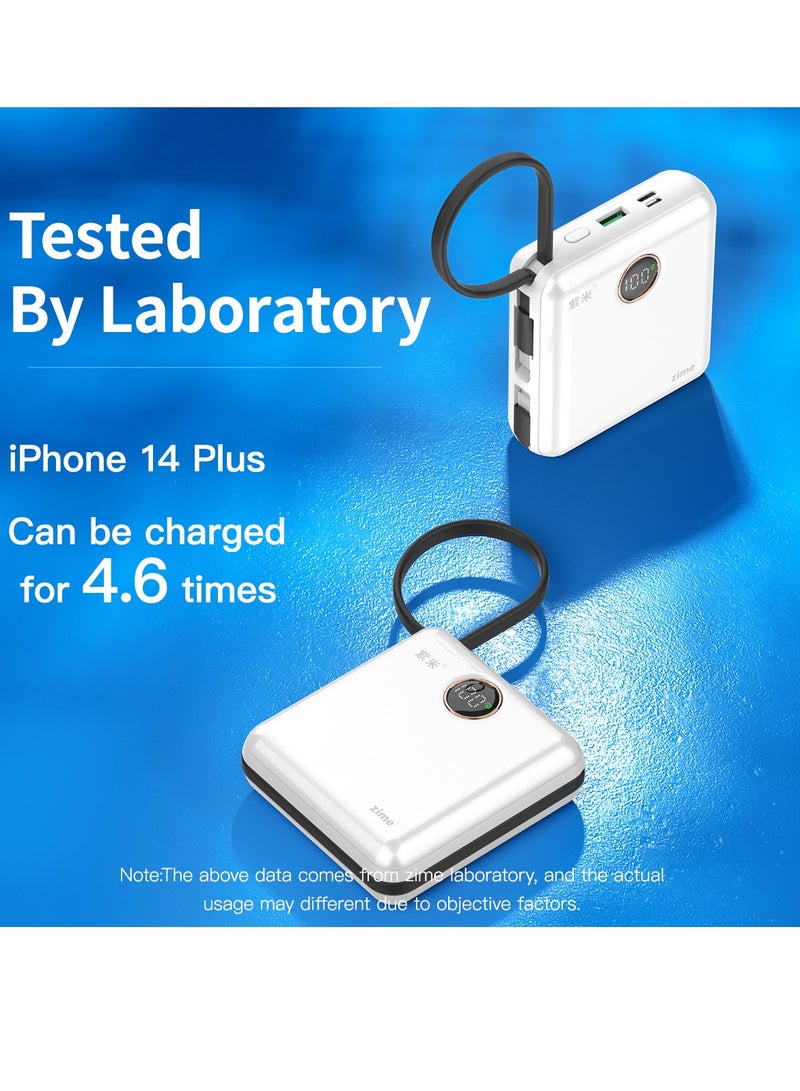 زيم بنك الطاقة zime E28، شاحن محمول عالي السرعة بقدرة 22.5 واط مع موصل مدمج وكابل USB-C، منفذ USB-C واحد، منفذ USB-A واحد، بطارية بسعة 20000 مللي أمبير، متوافق مع سلسلة هواتف iPhone 16/15/14/13، وسامسونج، وهواوي - Image 2