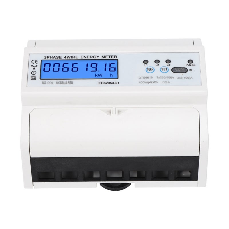 Energy Meter: 3-Phase Din-Rail Mounted - Multifunctional Display With Backlight & RS485 Remote Reading, Large LCD Screen For Industrial Electrical Monitoring & Power Measurement - Image 1