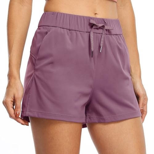 Willit Womens Athletic Hiking Running Shorts for Women Yoga Workout Gym Quick Dry Shorts with Pockets Bordeaux M - Image 2