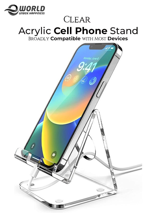 Eworld Clear Acrylic Cell Phone Stand Portable Mobile Holder for Desk Compatible with many Devices - Image 1