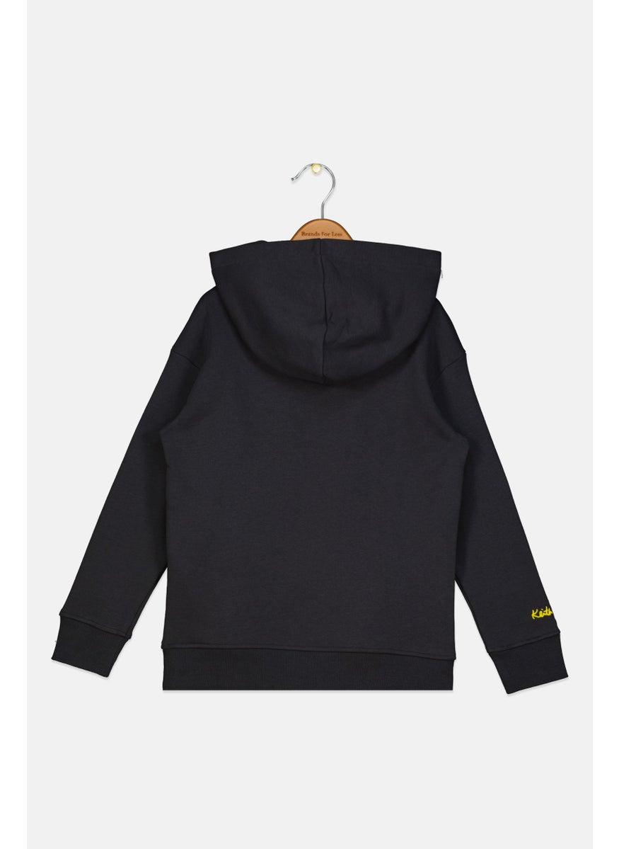 Keith Haring Kids Girl Hooded Neck Long Sleeve Graphic Sweatshirt, Charcoal Black  - Image 2