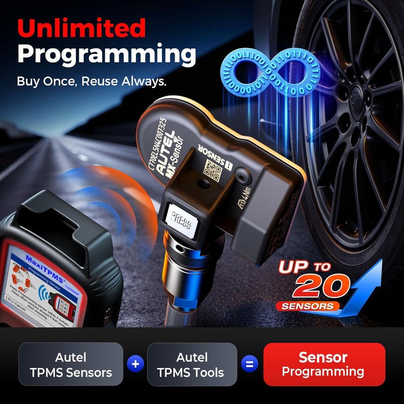 أوتل مجموعة مستشعرات TPMS من مكونة من 4 قطع، MX-Sensor ثنائي التردد 2in1 315MHz + 433MHz، عالمي بمستوى OE، قابل للبرمجة بواسطة أداة TPMS، متوافق مع TS408S TS508WF TS601 (صمامات معدنية) - Image 4