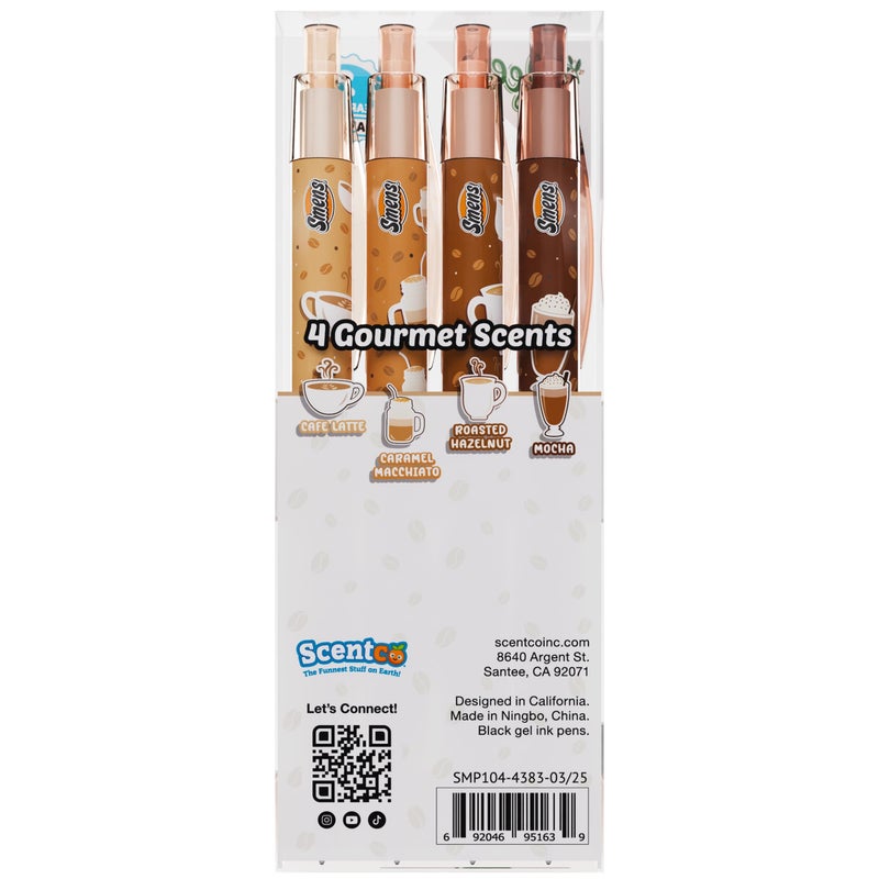 Scentco Coffee Smens â€“ 4 Pack Black Gel Ink Pens with Gourmet Coffee Scented Grips (CafÃ© Latte, Caramel Macchiato, Roasted Hazelnut, Mocha) â€“ Fun Smelly Pens for Kids, Students & Adults - Image 5