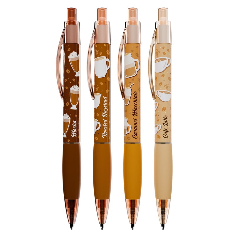 Scentco Coffee Smens â€“ 4 Pack Black Gel Ink Pens with Gourmet Coffee Scented Grips (CafÃ© Latte, Caramel Macchiato, Roasted Hazelnut, Mocha) â€“ Fun Smelly Pens for Kids, Students & Adults - Image 3